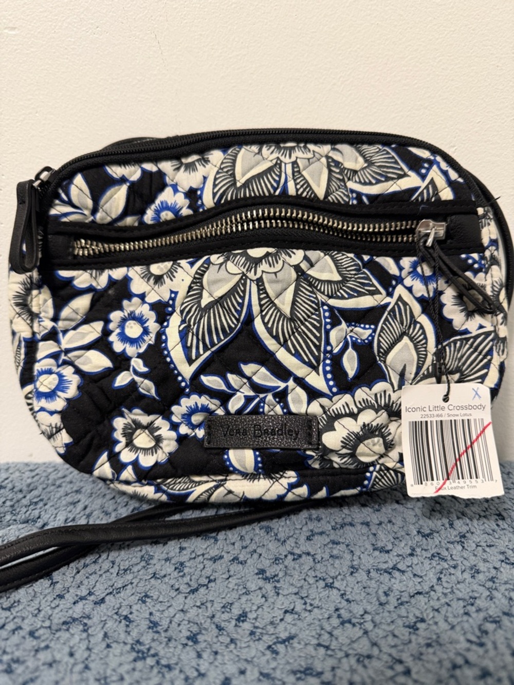 Vera Bradley Quilted Crossbody in Black, White & Blue Floral